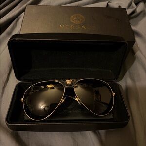 Versace Gold and Black Aviator Sunglasses